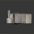 Tall Cylindrical Silos Storage Building With Round Red Roof Tank Green Grass Dirt Path
