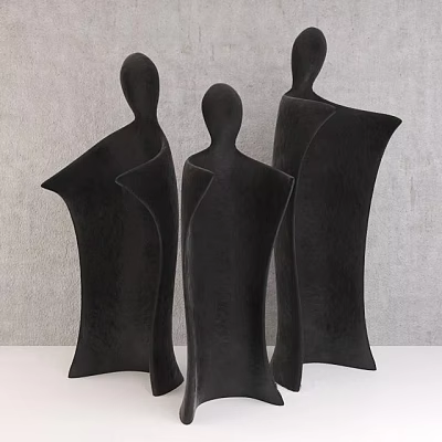 Modern Black Abstract Human Shaped Three Piece Decorative Figurine Set For Home Decor 3d model