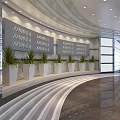 Modern Office Corridor Interior With Marble Floor Glass Doors Potted Plants And Recessed Lighting