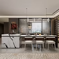Modern Living Dining Room Interior Design With Marble Accent Wall City View And Cozy Sofa