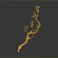 Golden Tree Branch Decoration With Curved Stems And Flower Ornaments On Gray Background