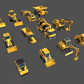 Various Types Of Yellow Construction Vehicles Including Bulldozers Mixers And Excavators
