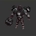 Game and Movie Sci Fi Armored Character with Green Glowing Accents and Mechanical Armor Design