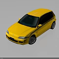 Yellow Sporty Hatchback Car with Dark Tinted Windows Alloy Wheels and Reflective Surface