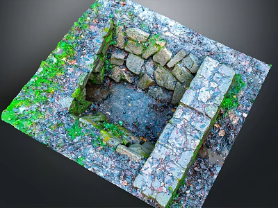 Rustic Stone Entrance Gate Surrounded by Green Moss and Natural Stone Pathway 3d model