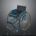 Blue Wheelchair With Black Seat Large Spoke Wheels And Metal Frame
