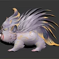 Cute Mythical Creature 3D Model With Fluffy White Purple Fur And Yellow Accents