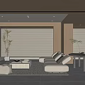 Modern Open Concept Living Room Interior Design With Beige Sofa Fireplace And Wooden Elements 3d model