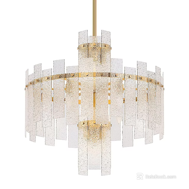 Modern Elegant Glass Chandelier With Gold Frame And Transparent Panels 3d model 
