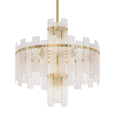 Modern Elegant Glass Chandelier With Gold Frame And Transparent Panels 3d model