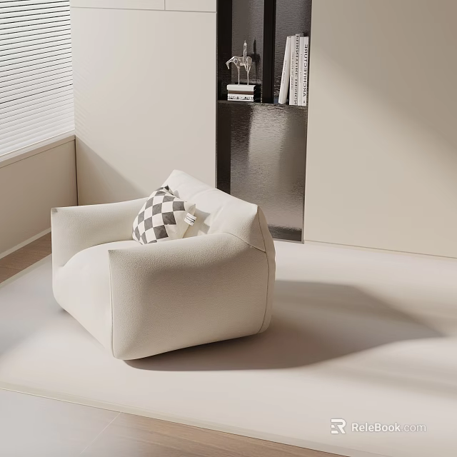 Modern Square Fabric Accent Chair With Black White Checkered Cushion In Minimalist Interior Natural Light 3d model 