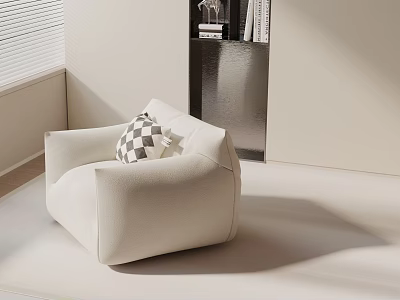 Modern Square Fabric Accent Chair With Black White Checkered Cushion In Minimalist Interior Natural Light 3d model