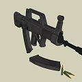 Black Assault Rifle With Tactical Grip And Barrel On Concrete Ground Against Cloudy Sky
