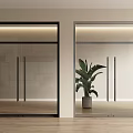 Modern Glass Double Doors With Black And Silver Frames Indoor Wooden Floor Green Plant