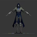 Hooded Fantasy Warrior 3D Model With Blue Silver Armor And Crossed Swords
