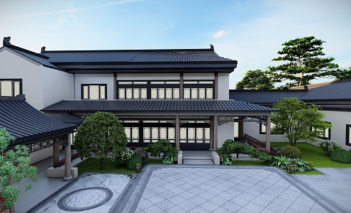 Chinese-style courtyard ancient architecture courtyard landscape 3d model