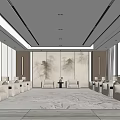 Elegant Modern Lounge Interior With Beige Sofas Wall Art Large Windows And Wooden Flooring