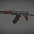 AK-47 Military Assault Rifle With Wooden Stock Grip And Black Metal Parts