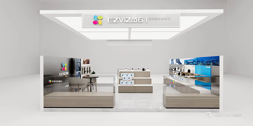 Ezviz Store Interior With Modern Display Shelves Product Showcases And Chairs 3d model 