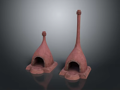 Two Red Conical Household Decor Items With Arched Openings And Square Bases 3d model