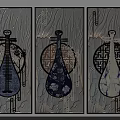 Traditional Chinese Three Panel Wall Decor With Pipa Shaped Artworks And Blue White Porcelain Patterns