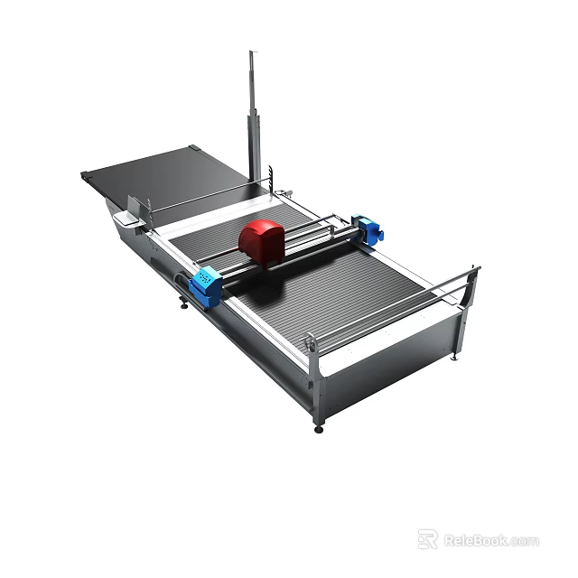 Industrial Automated Cutting Machine Featuring Metal Frame Platform And Red Component 3d model 