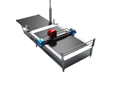 Industrial Automated Cutting Machine Featuring Metal Frame Platform And Red Component 3d model