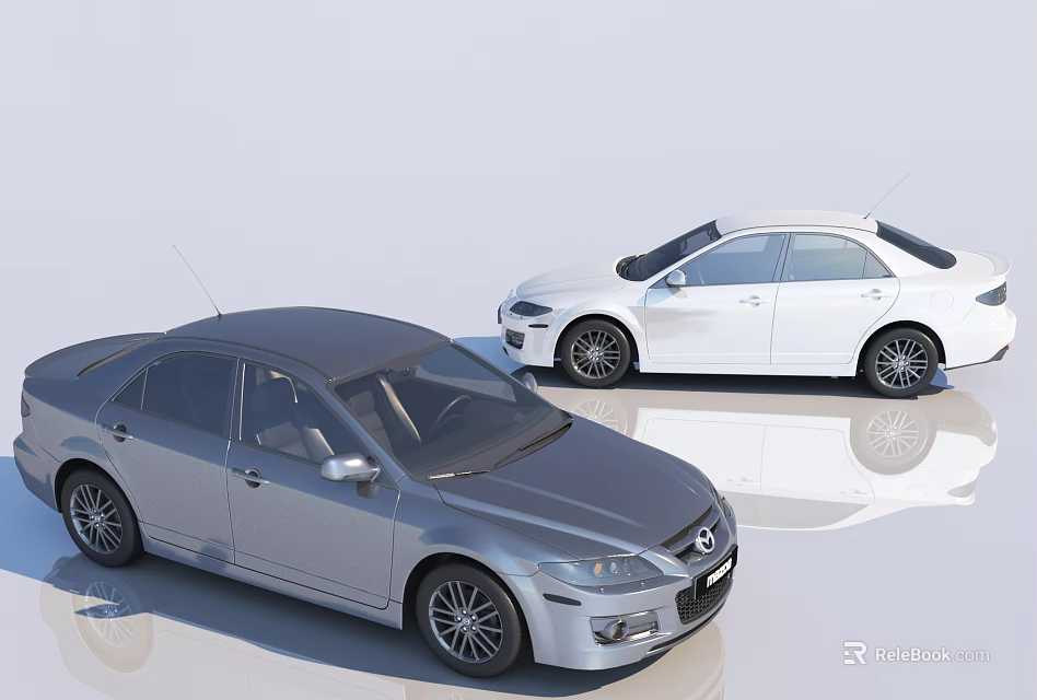 Two Modern Sedan Cars In Gray And White With Sleek Exterior Design 3d model 
