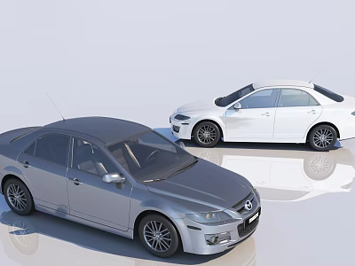 Two Modern Sedan Cars In Gray And White With Sleek Exterior Design 3d model