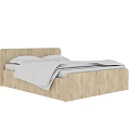 Simple Wooden Double Bed With Headboard Frame And White Pillows Duvet