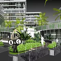 Modern Building Atrium Design With Rainbow Vertical Screen Green Plants And Glass Walls