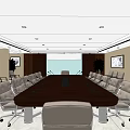 Modern Conference Room With Large Table Leather Chairs Natural Light Wall Paintings And Green Plants