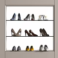 Shoes Displayed on Tiered Shoe Rack with Various Styles and Different Designs