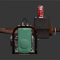 Vintage Green Generator With Rusty Exhaust Pipe And Coca Cola Can
