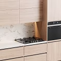 Modern Kitchen Wood Cabinets With Marble Countertop Sink Cooktop And Oven