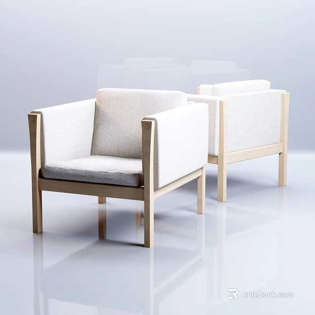 Modern Accent Chairs With Light Fabric Cushions And Wooden Frame In White Room 3d model 