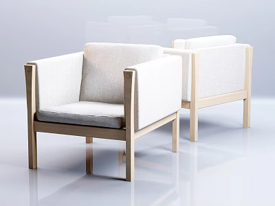 Modern Accent Chairs With Light Fabric Cushions And Wooden Frame In White Room 3d model
