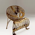 Golden Metal Outdoor Chair With Peacock Feather Pattern For Garden Patio