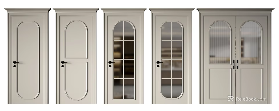 Multiple Styles Interior Hinged Doors With Glass Panels And Paneled Designs 3d model 