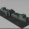 Historic Classical Building Model With Green Roof Arched Windows And Symmetrical Structure
