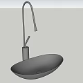 Stylish Silver Oval Shaped Washbasin With Modern High Arc Faucet Design