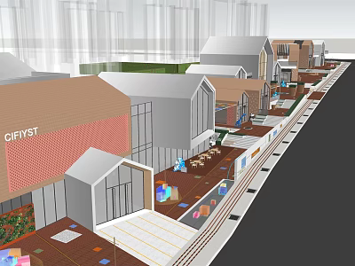 Commercial Landscape Featuring Diverse Storefronts Modern Architecture Pedestrian Walkway And Outdoor Seating 3d model