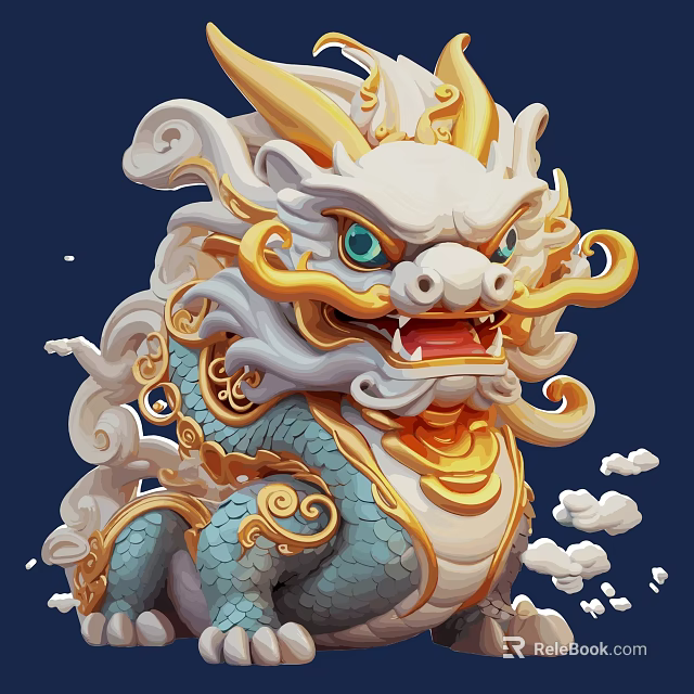 Traditional Dragon Shaped Wall Decoration With Golden Accents And Blue White Details 3d model 