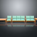 Modern Minimalist Furniture Set With Teal White Zigzag Pattern Sofa And Wooden Coffee Tables