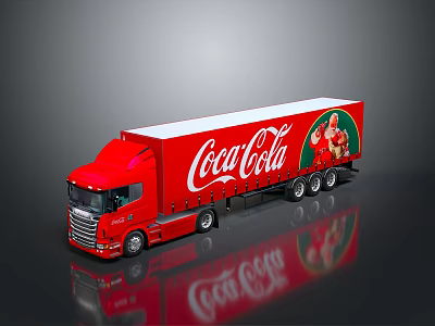 Red Coca-Cola Delivery Truck With Large Brand Logo On Dark Background 3d model