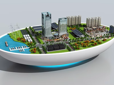 Commercial Equipment For Sustainable Urban Planning Model With Solar Panels And Wind Turbines 3d model