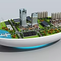 Commercial Equipment For Sustainable Urban Planning Model With Solar Panels And Wind Turbines