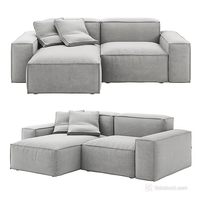 Modern Grey Modular Sectional Sofa with Soft Cushions and Spacious Seating 3d model