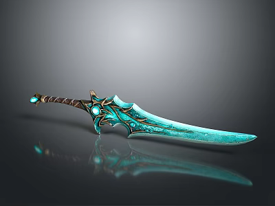 Turquoise Fantasy Sword With Golden Accents Wrapped Hilt Gemstone And Shiny Reflective Blade 3d model