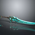 Turquoise Fantasy Sword With Golden Accents Wrapped Hilt Gemstone And Shiny Reflective Blade